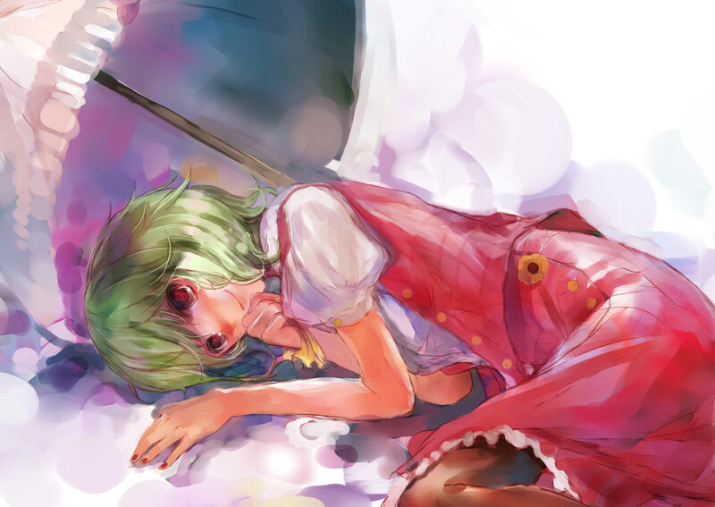 Green-haired Girl Lying Down — Red