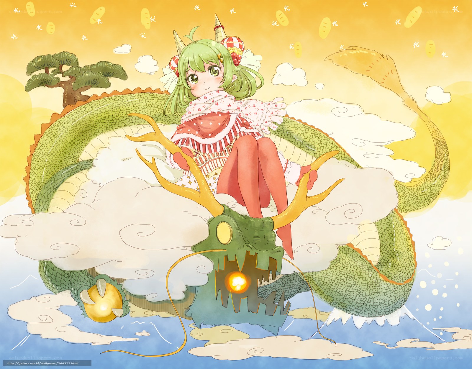 Green-haired girl on a dragon