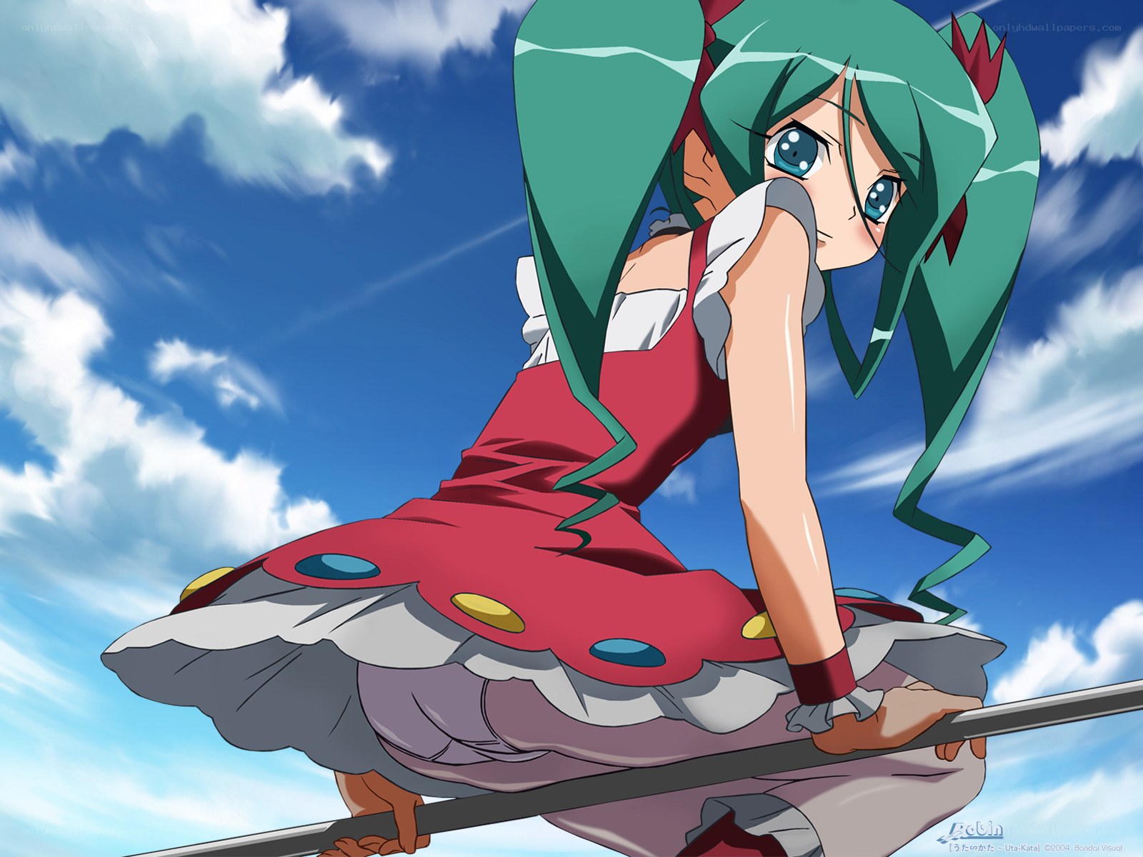 green-haired girl on a pole
