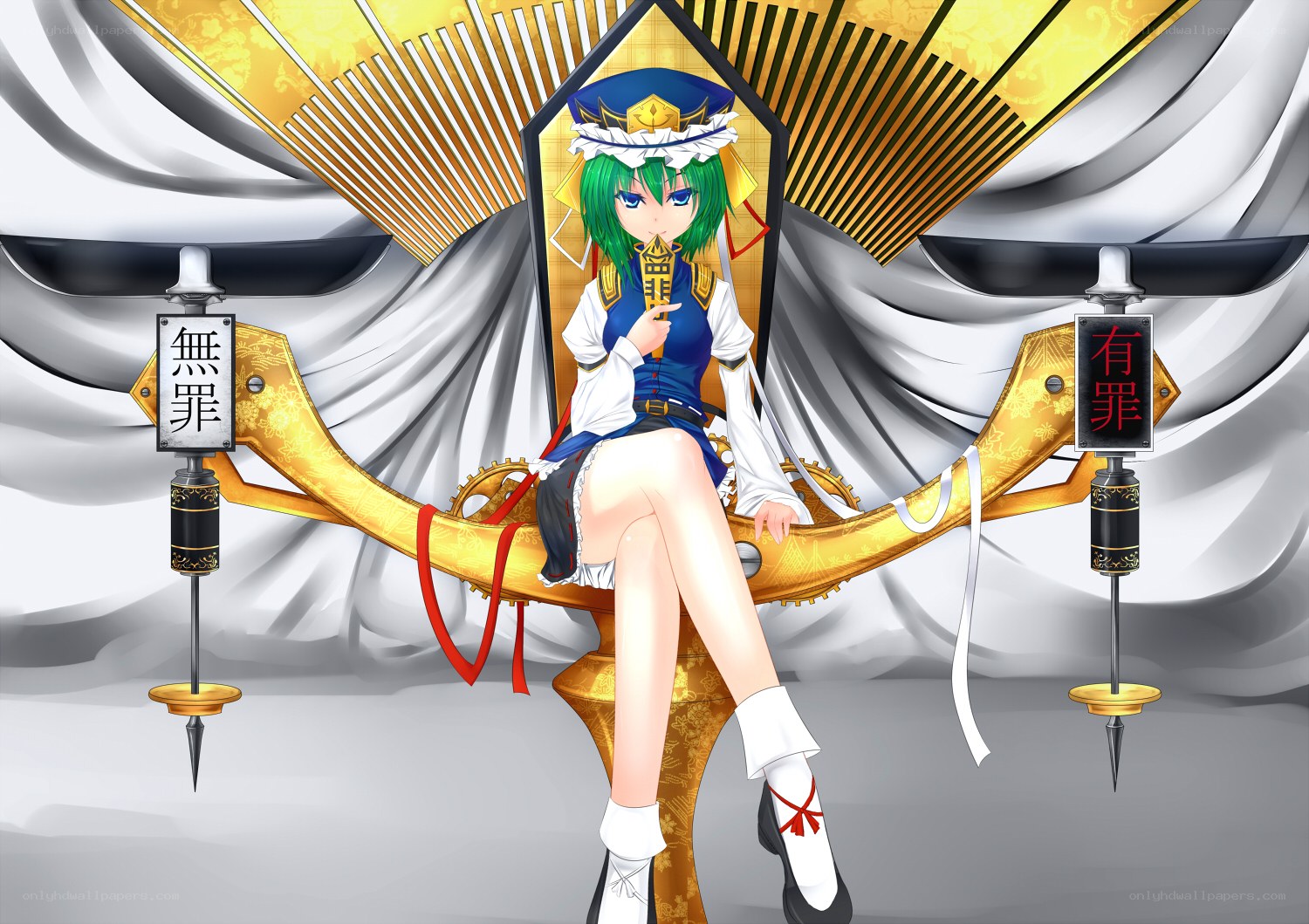 green-haired girl on a throne