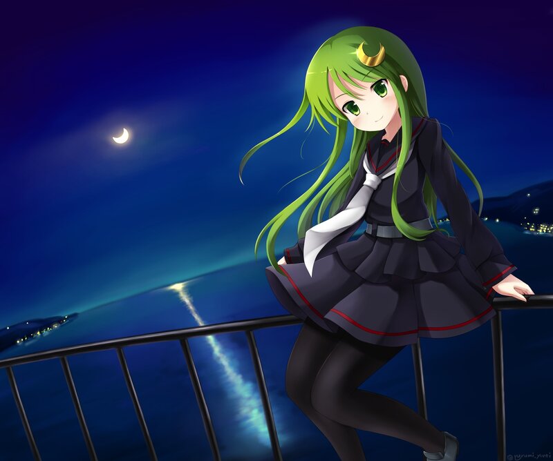Green-haired Girl on Balcony — Blue