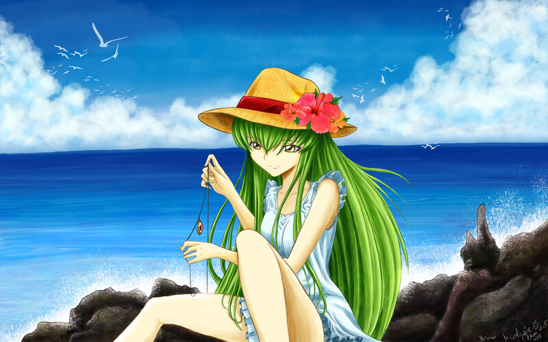 Green-haired Girl on Beach — Blue