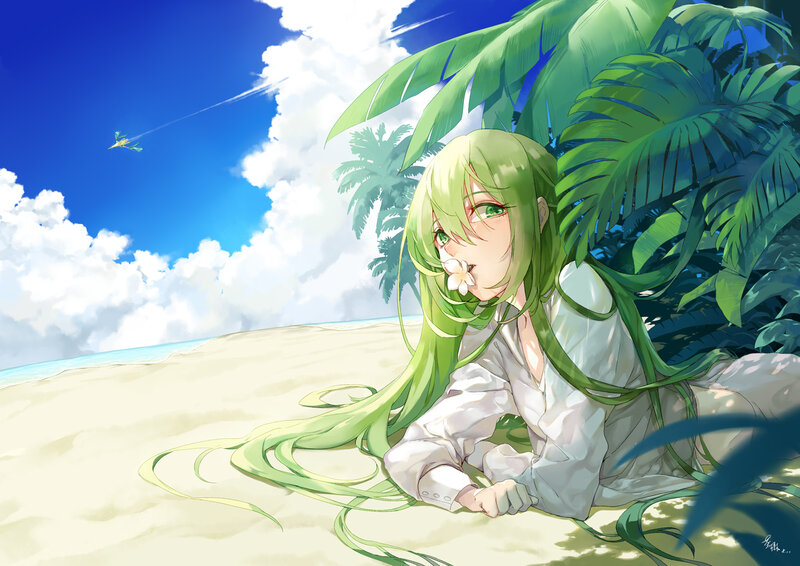 Green-haired Girl on Beach — Green