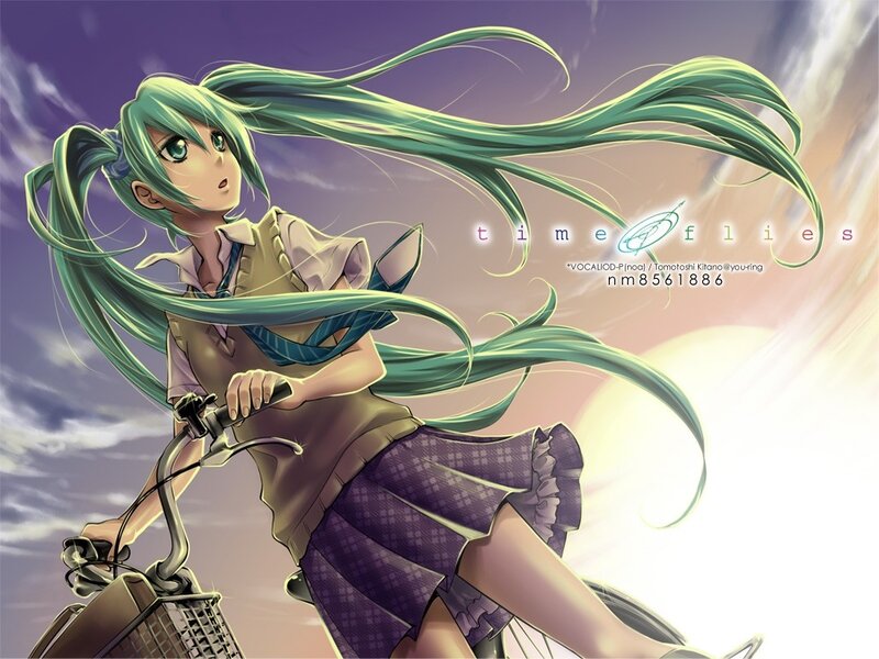 Green-haired Girl on Bicycle — Purple