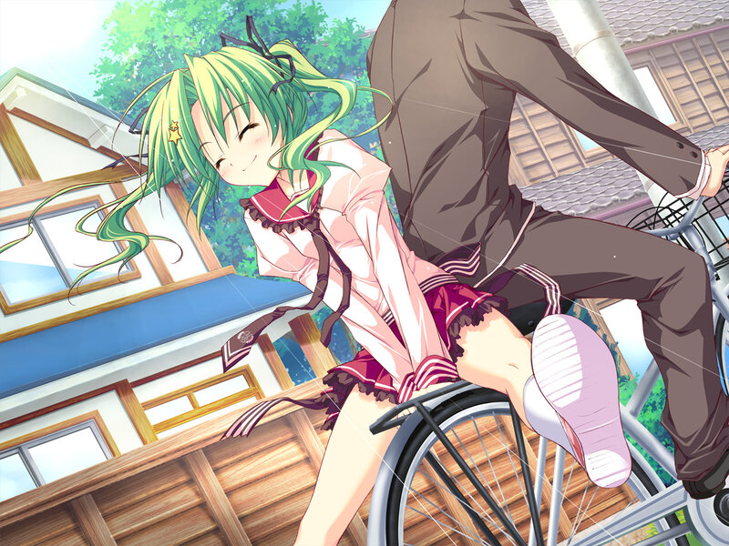 Green-haired Girl on Bicycle