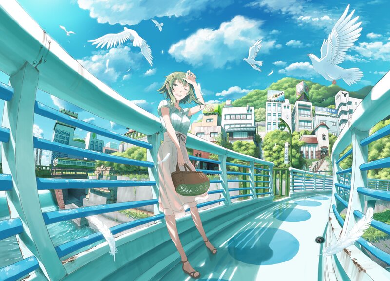 Green-haired Girl on Bridge — Blue