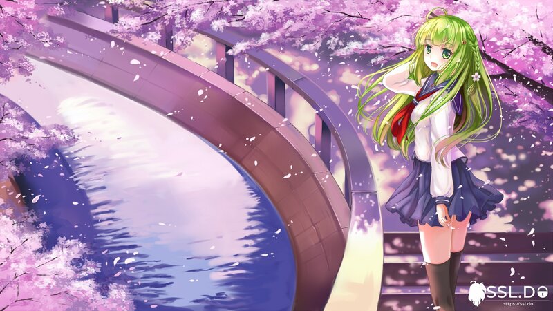Green-haired Girl on Bridge — Purple