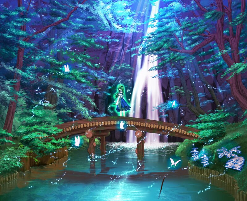 Green-haired Girl on Bridge