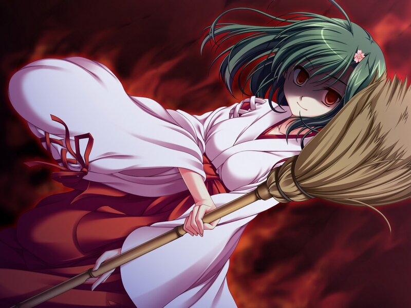 Green-haired Girl on Broom