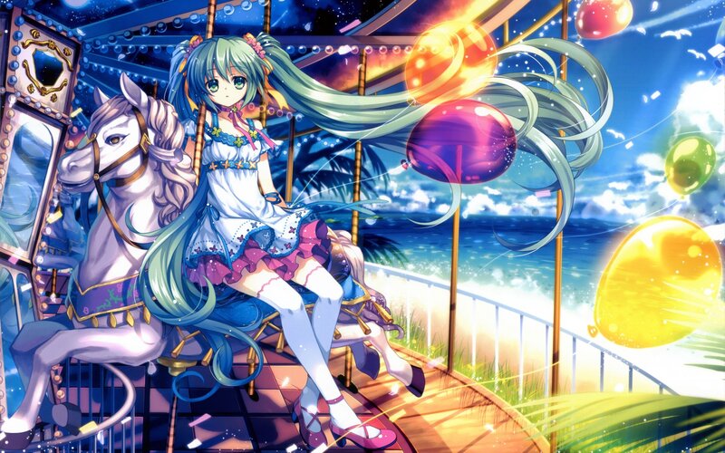 Green-haired Girl on Carousel — Blue