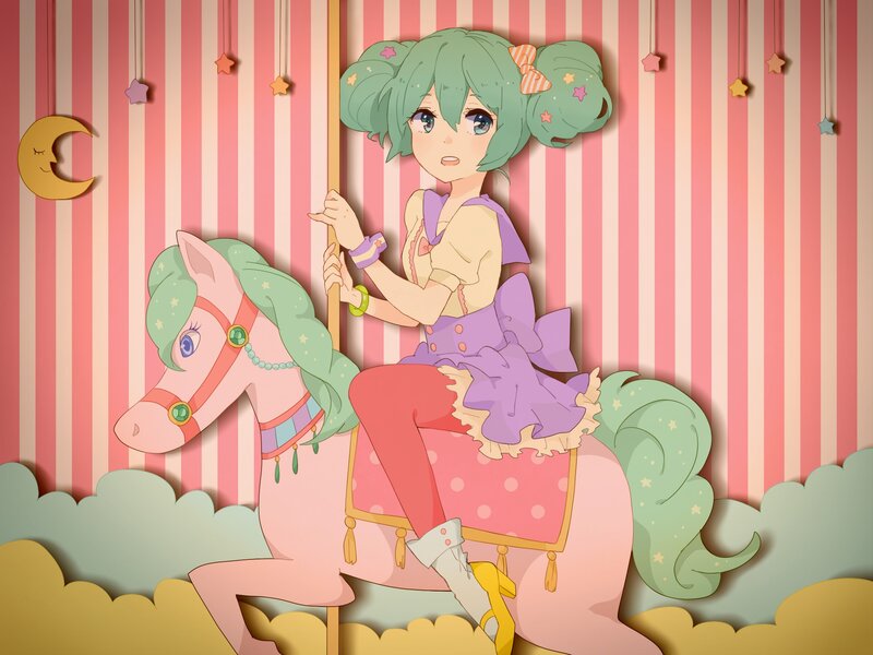 Green-haired Girl on Carousel