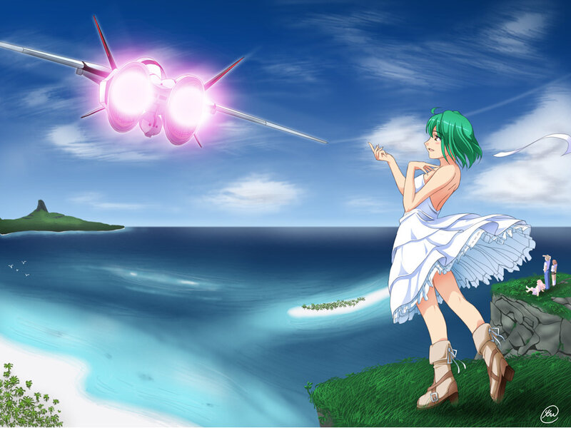 Green-haired Girl on Cliff — Blue
