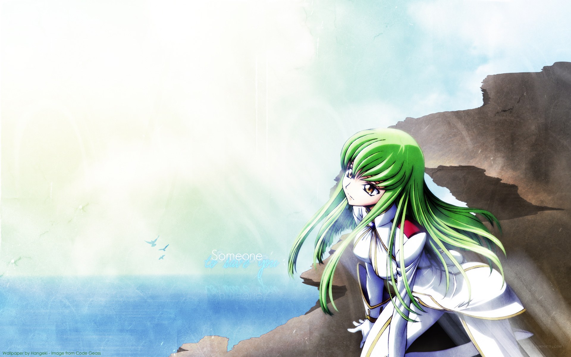 green-haired girl on cliff