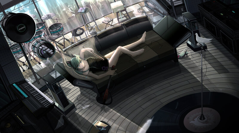 Green-haired Girl on Couch — Black