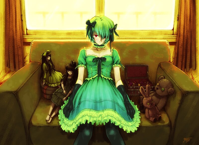 Green-haired Girl on Couch — Green, Dramatic