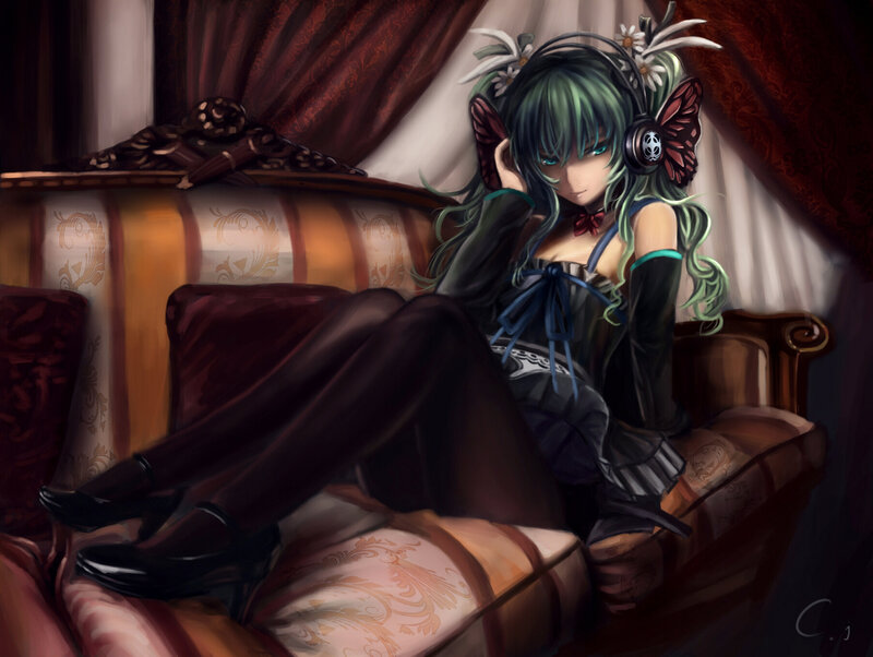 Green-haired Girl on Couch — Green