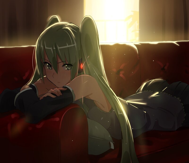Green-haired Girl on Couch — Red