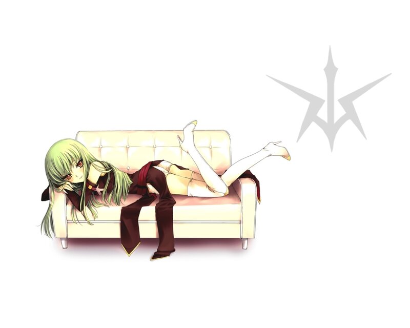 Green-haired Girl on Couch — White, Relaxed