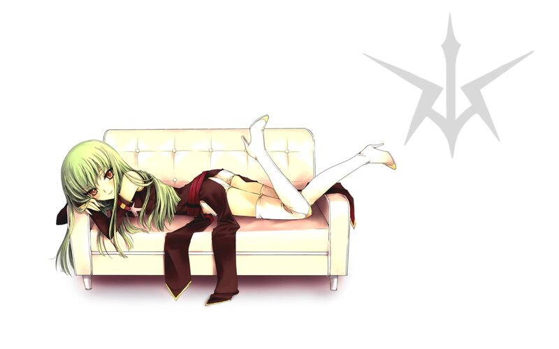 Green-haired Girl on Couch — White