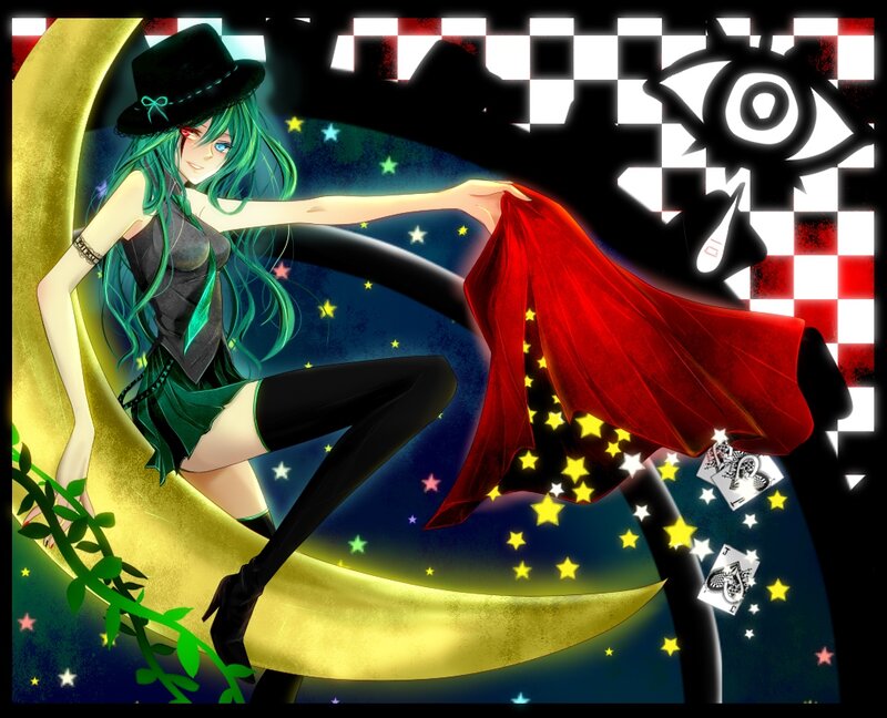 Green-haired Girl on Crescent Moon — Green