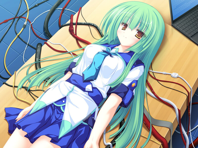 Green-haired Girl on Desk