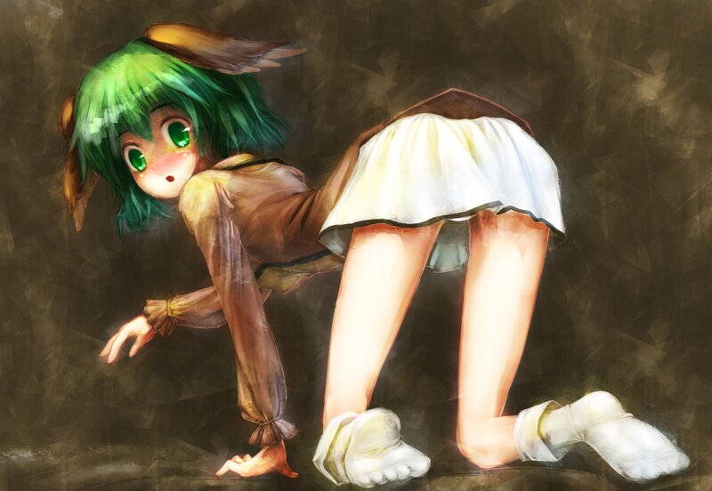 Green-haired Girl on Hands and Knees