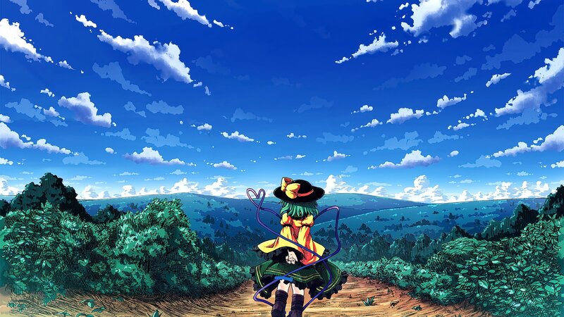 Green-haired Girl on Hill — Blue
