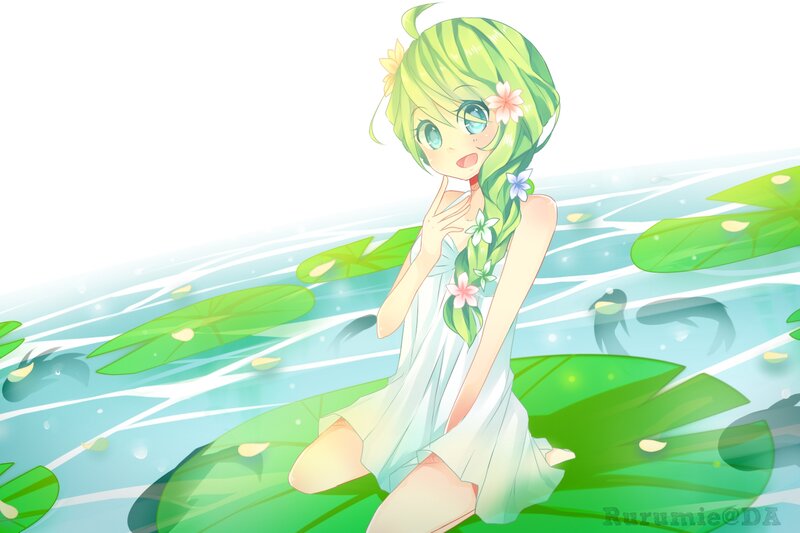 Green-haired Girl on Lily Pad — Green