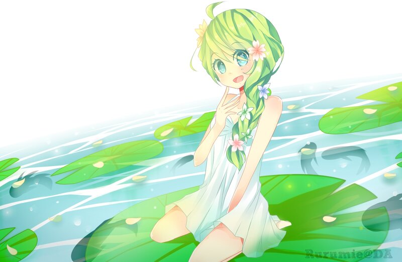 Green-haired Girl on Lily Pad