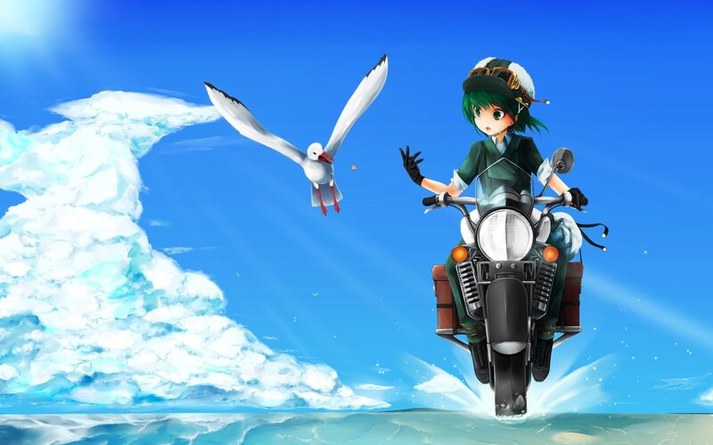 Green-haired Girl on Motorcycle — Blue