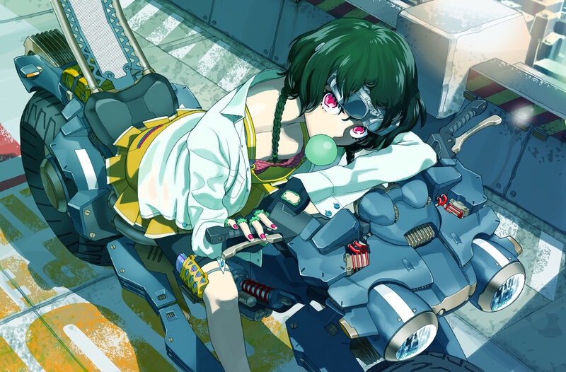 Green-haired Girl on Motorcycle