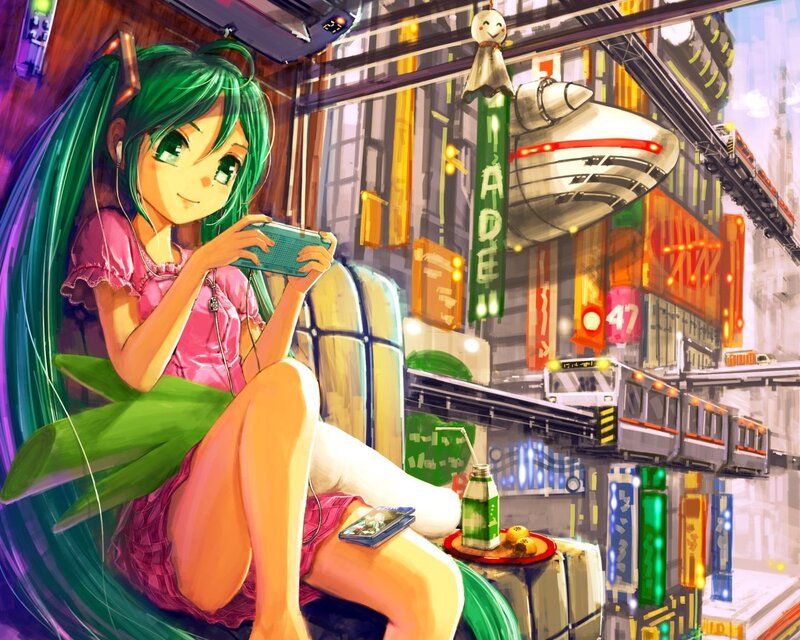 Green-haired Girl on Phone