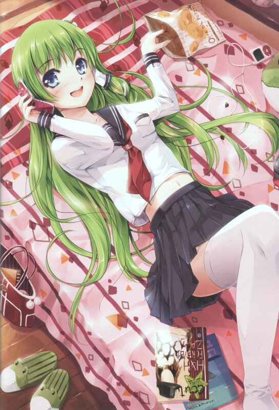 green-haired girl on picnic blanket
