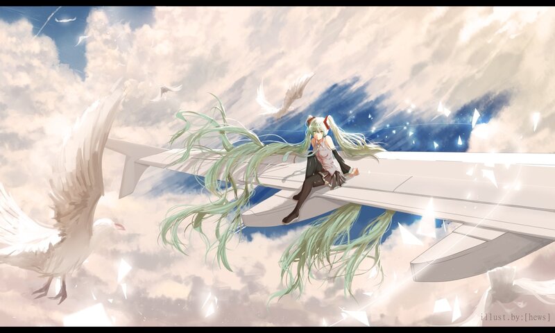 Green-haired Girl on Plane Wing