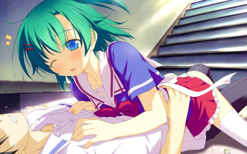 Green-haired Girl on Stairs — Green