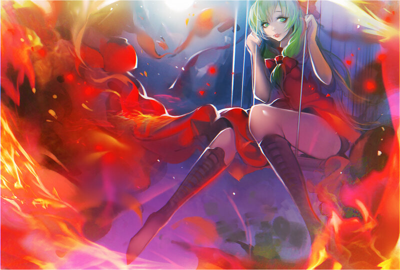 Green-haired Girl on Swing — Red