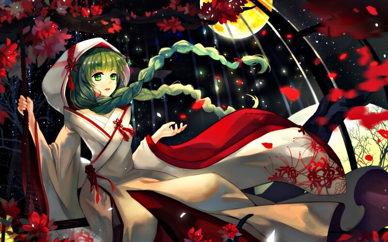 Green-haired Girl on Swing — White