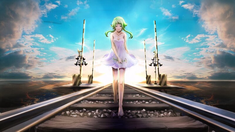 Green-haired Girl on Tracks — Blue