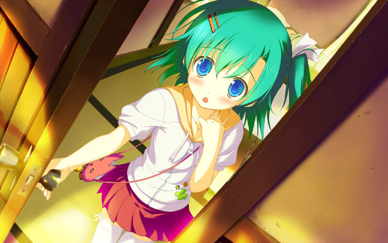 Green-haired Girl Opening Door