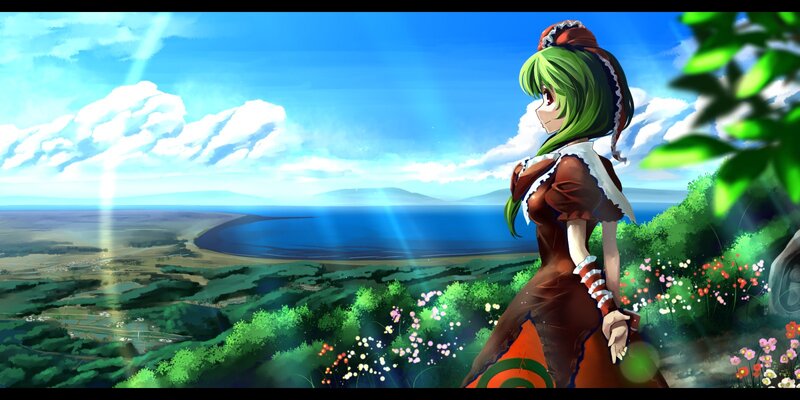 green-haired girl overlooking the sea