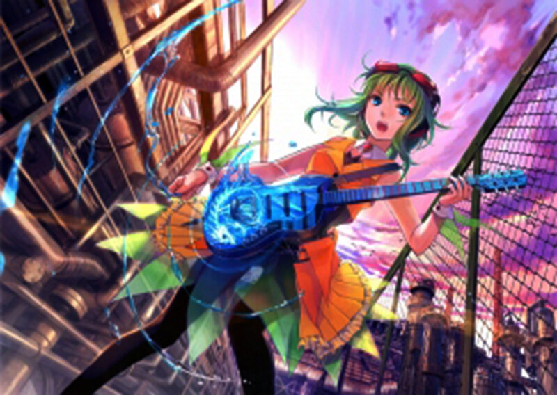 Green-haired Girl Playing Guitar — Blue