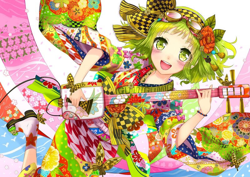 Green-haired Girl Playing Guitar — Green