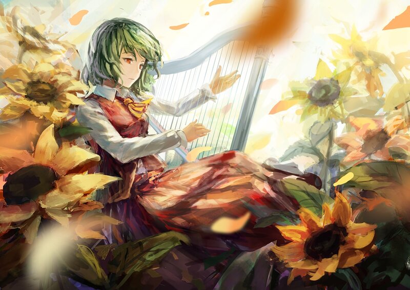 Green-haired Girl Playing Harp