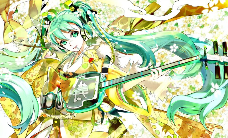 Green-haired Girl Playing Instrument