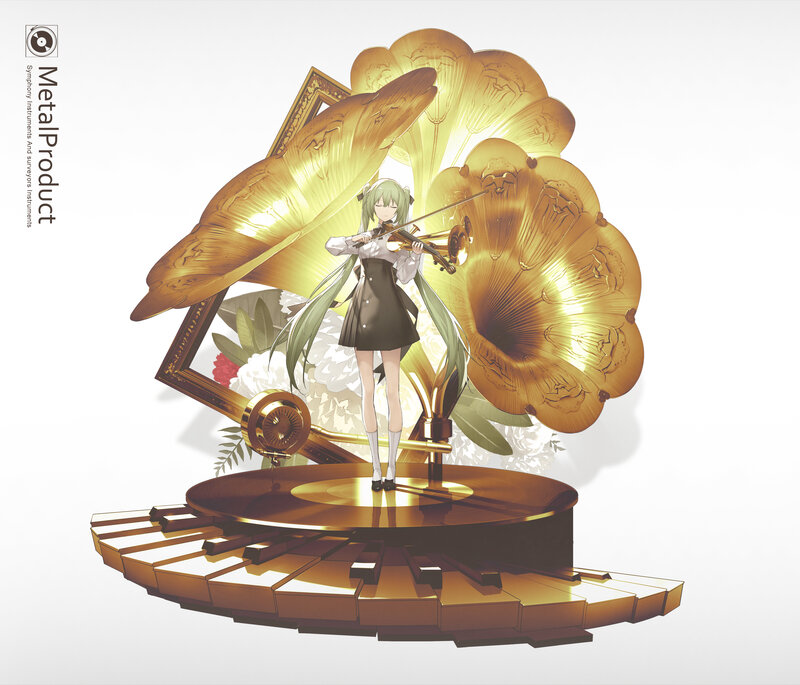 Green-haired Girl Playing Violin — Gold