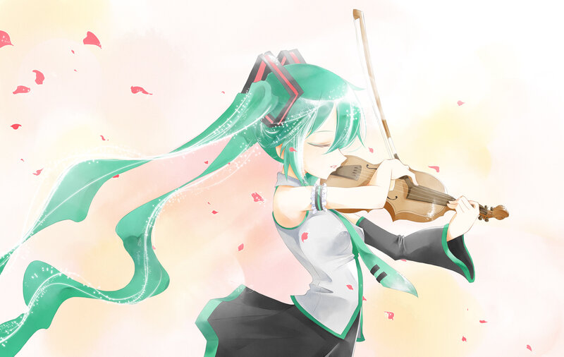 Green-haired Girl Playing Violin — Green