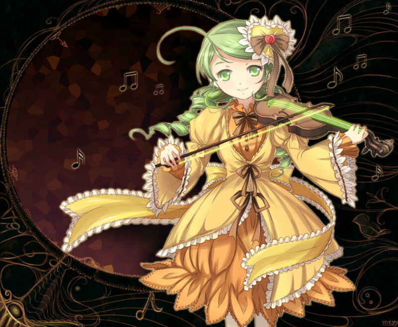 Green-haired Girl Playing Violin — Yellow