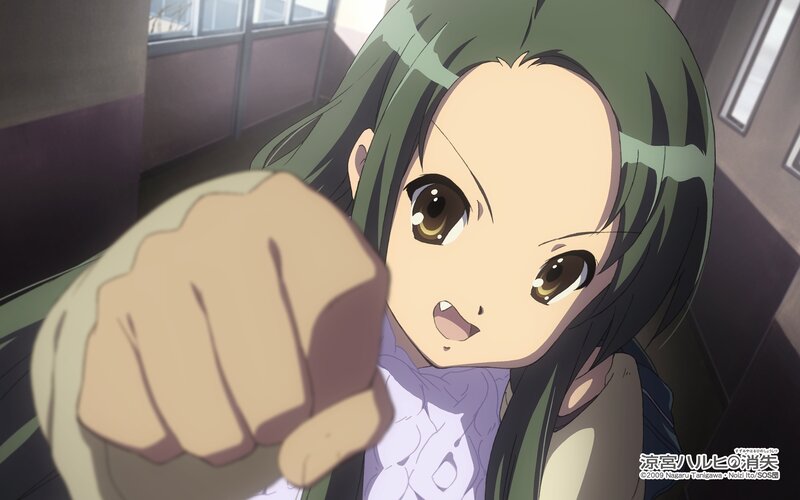Green-haired Girl Pointing — Green, Determined