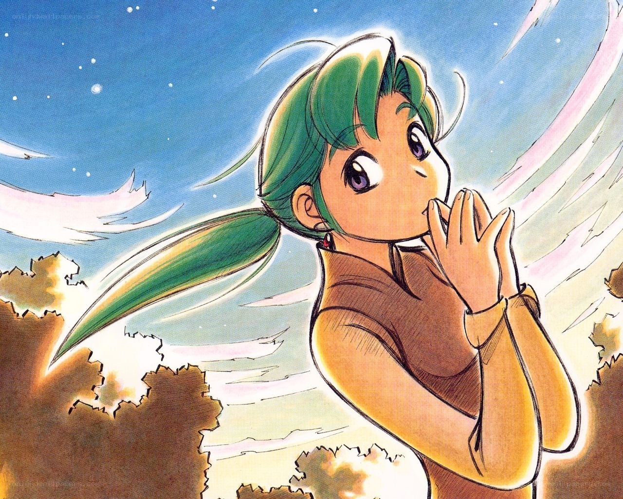 green-haired girl praying