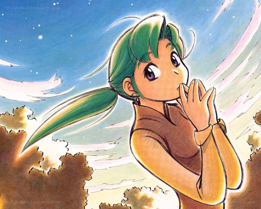 green-haired girl praying